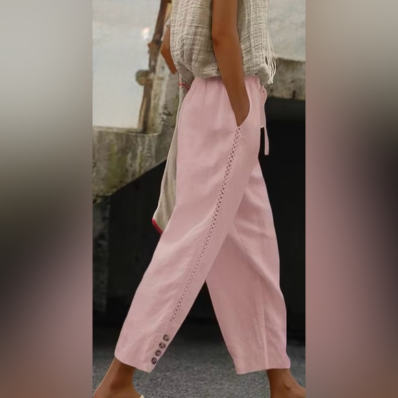Mint Julep Boutique Pants - Blush Pink Cropped Pants Lace Detail, Elastic Waist & Pockets, M, NWT